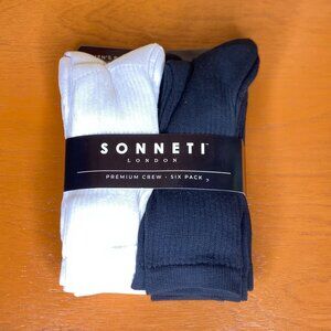 SONNETI CREW SOCKS (6-PACK) White/Black Mens Size 8-12 / Womens 10-13